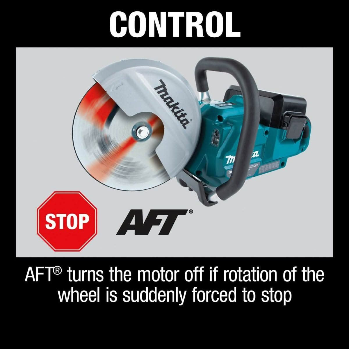 Makita XEC01PT1 36V (18V X2) LXT Brushless 9" Power Cutter Kit, with AFT, Electric Brake, 4 Batteries (5.0 Ah)
