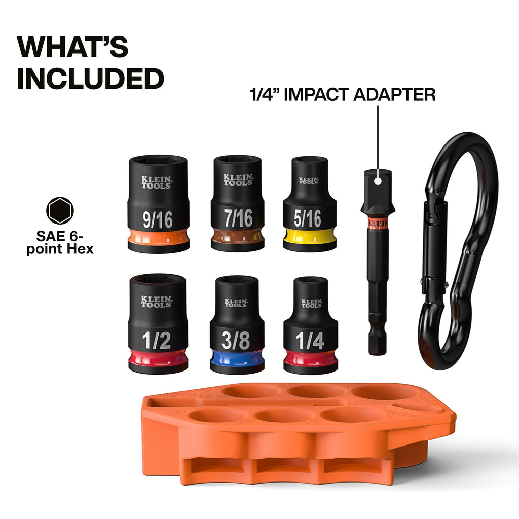Klein 33808 Grab-And-Go Impact Socket Set, SAE, 7-Piece