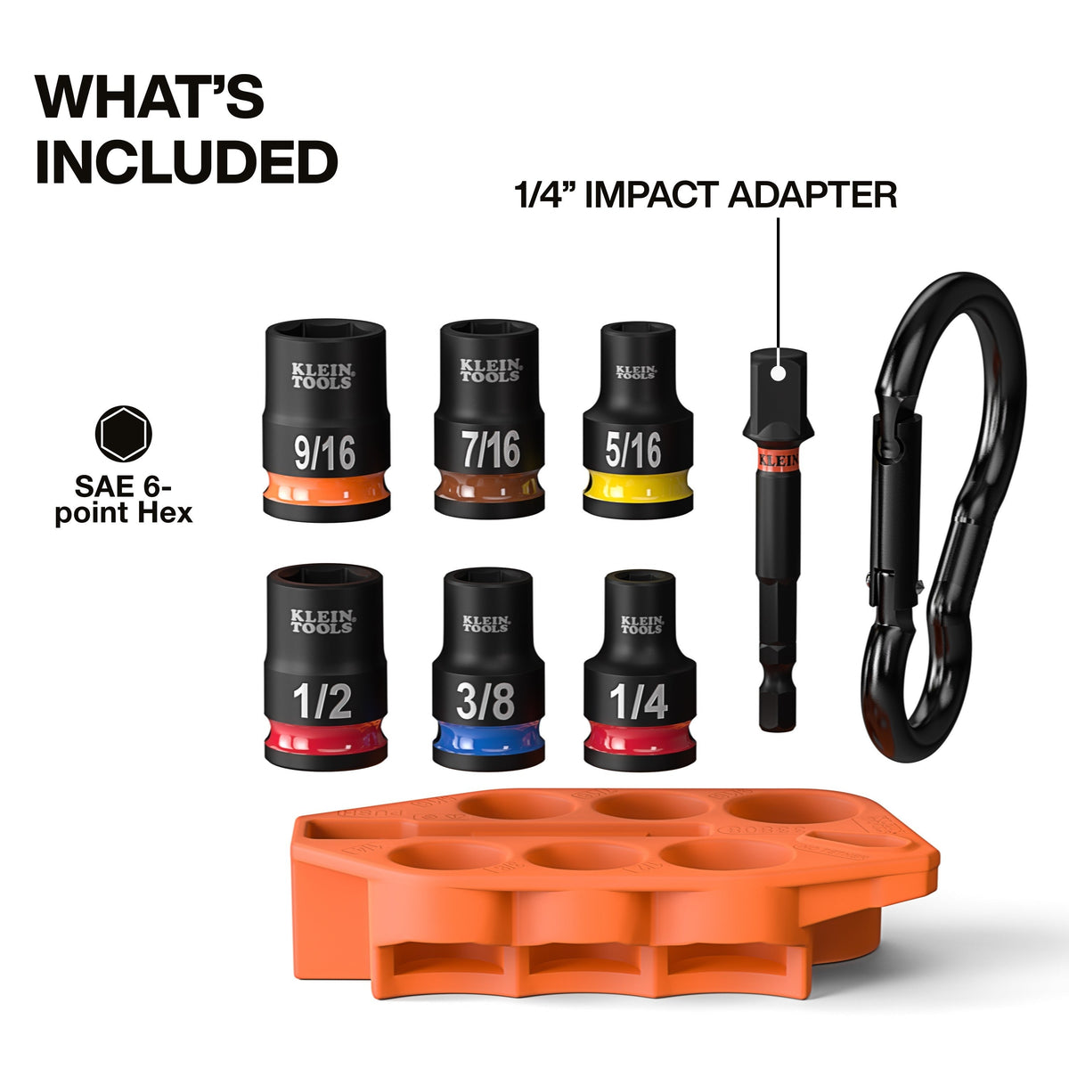 Klein 33808 Grab-And-Go Impact Socket Set, SAE, 7-Piece