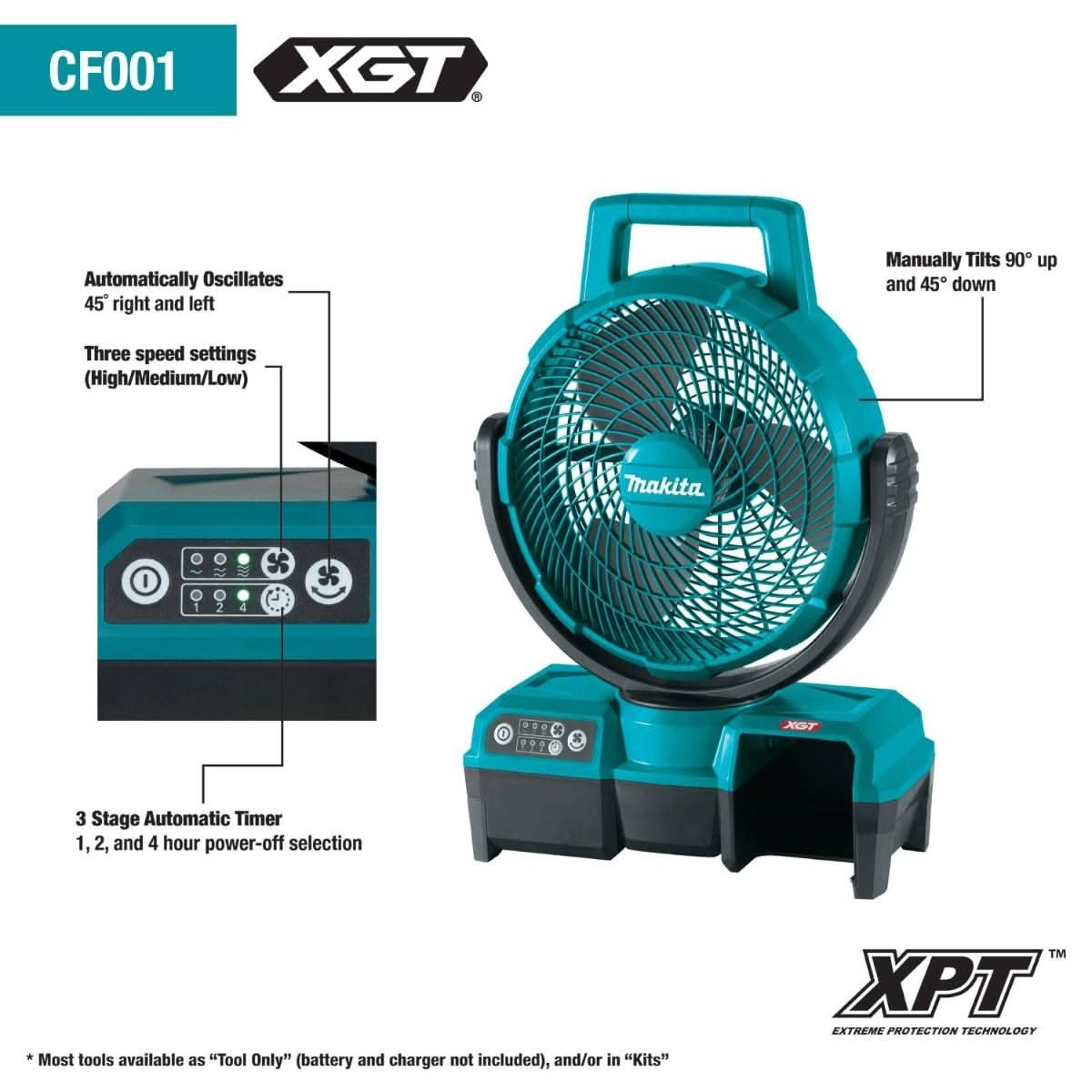 Makita CF001GZ 40V max XGT Cordless/Corded 9-1/4" Fan, Tool Only