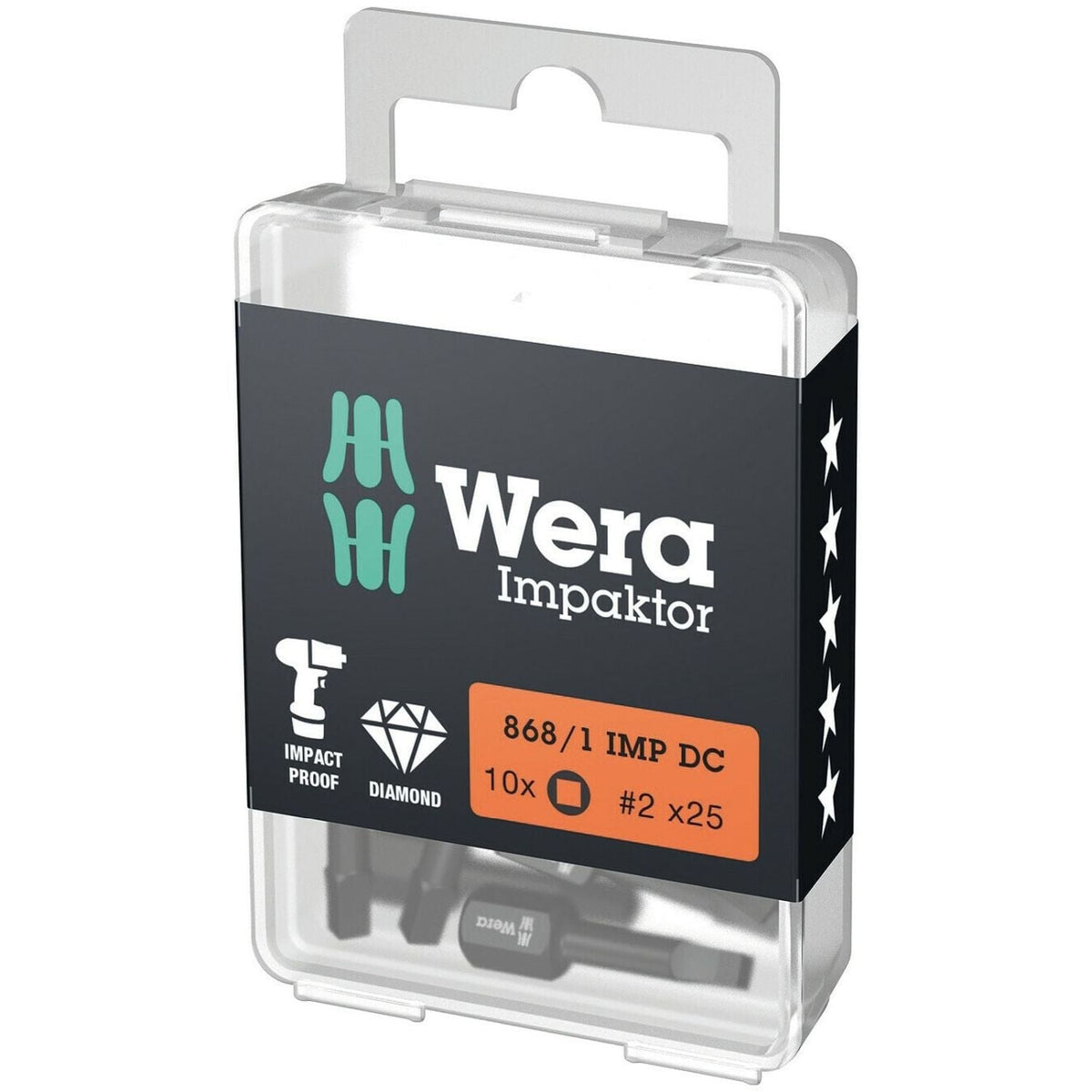 Wera 868/1 Imp Dc Diy Impaktor Square Head Socket Bit, # 2x25-mm., 10-Pieces