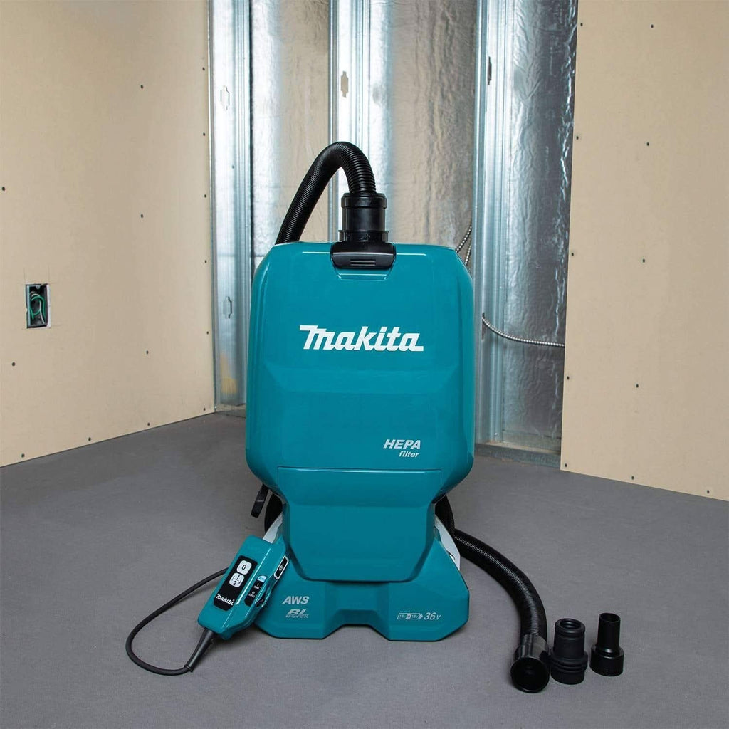 Makita XCV18PTX 36V (18V X2) LXT Brushless 1.6 Gallon HEPA Filter Backpack Dry Dust Extractor Kit, AWS Capable (5.0 Ah)