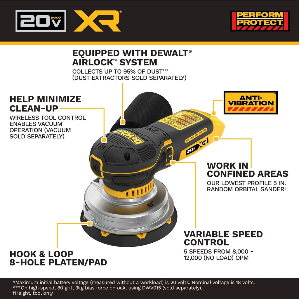 DEWALT 20V MAX XR 5-in. Random Orbital Sander, Tool Only (DCW211B)