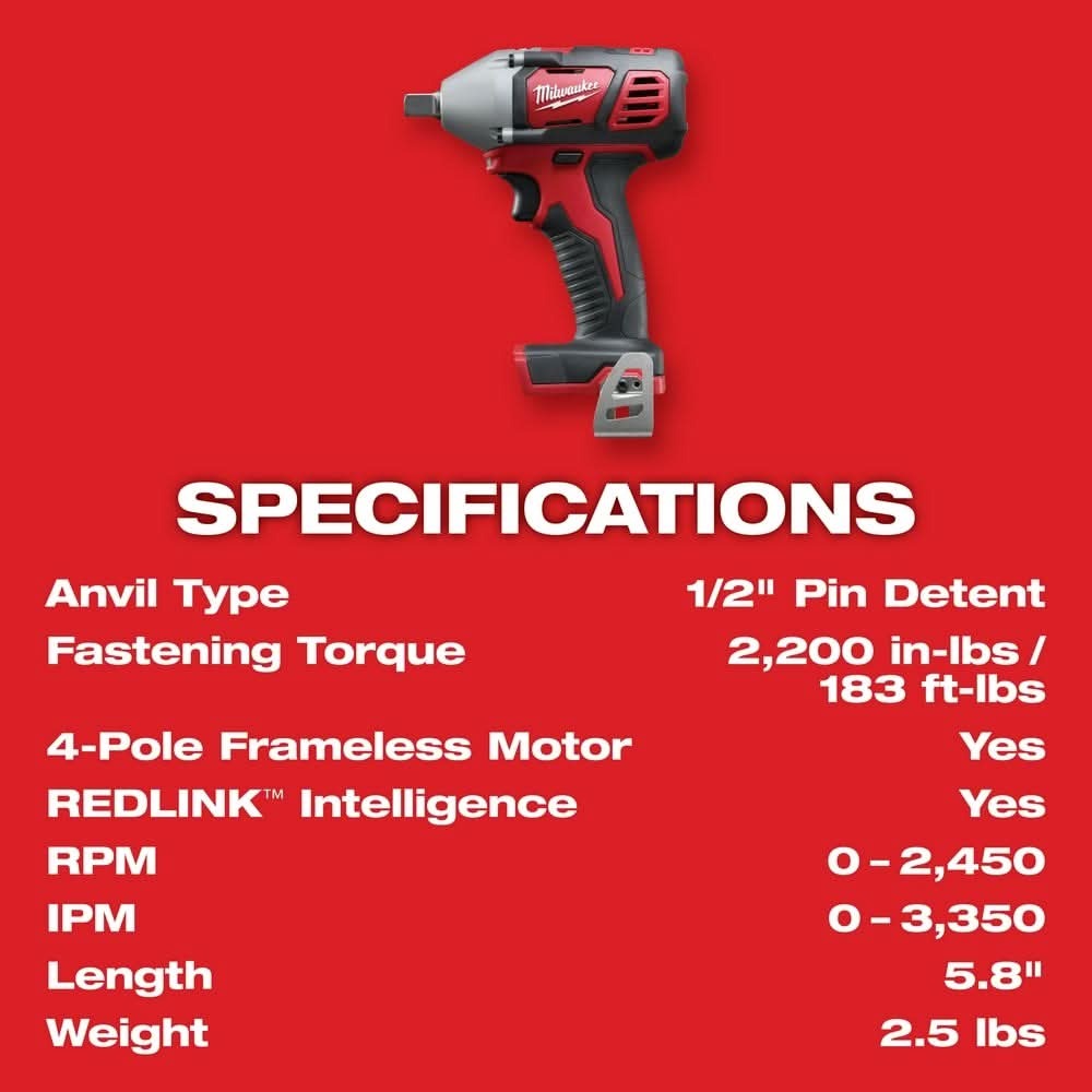 Milwaukee 2659-20 M18 1/2" Impact Wrench with Pin Detent