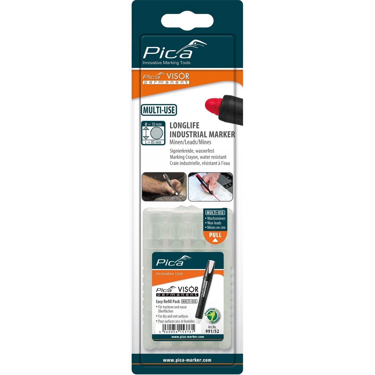 Pica 991/52/SB Visor Permanent Refill Sets, White, 4-Pack