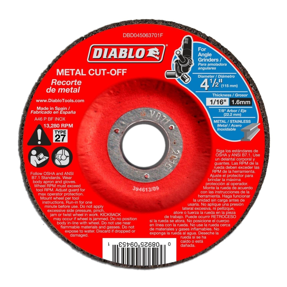 Diablo DBD045063710F 4-1/2 Inch Metal Cut Off Disc - Type 27 , 10-Pack