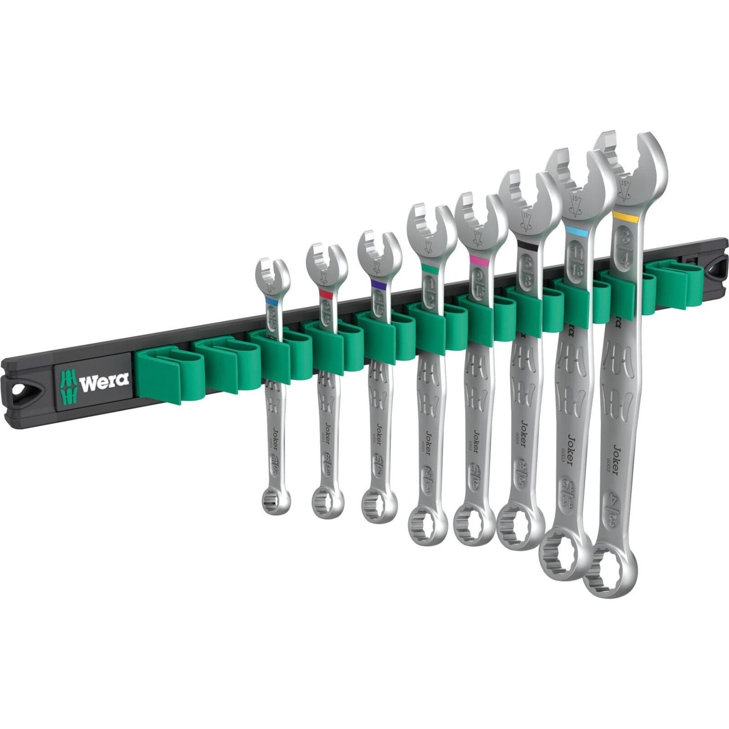 Wera 9642 Magnetic Rail 6003 Joker Imperial 1 Ring Spanner Set, 8-Pieces