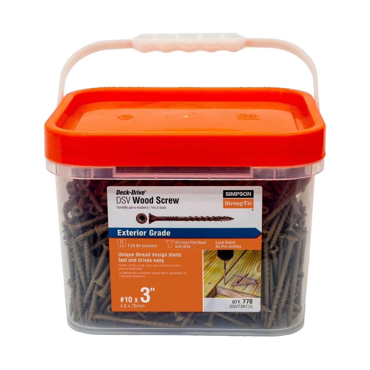 Simpson Strong-Tie Deck-Drive DSV Wood Screw, #10 x 3-in. T25, Flat Head, Quik Guard, Tan, 770-Pack (DSVT3R770)