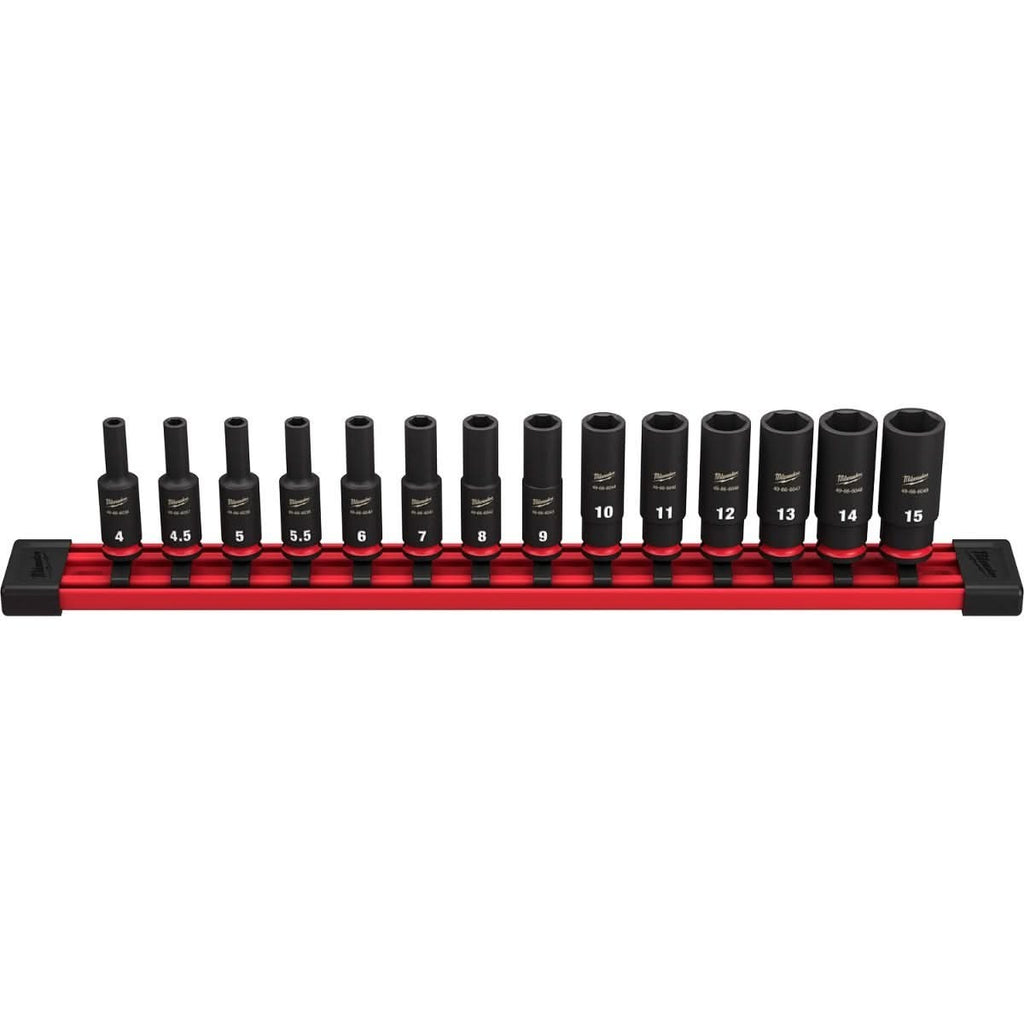 Milwaukee 49-66-7003 14-Piece SHOCKWAVE 1/4-Inch Metric Deep 6-Point Impact Duty Socket Set