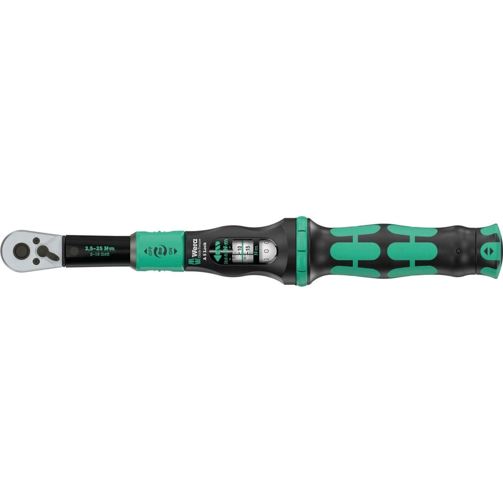 Wera Click-Torque Lock A 5 Torque Wrench, Adjustable, Torque Lock Function, Reversible Ratchet, Clockwise Torque Operation, 2.5-25 Nm, 1/4-in.x2.5-25 Nm