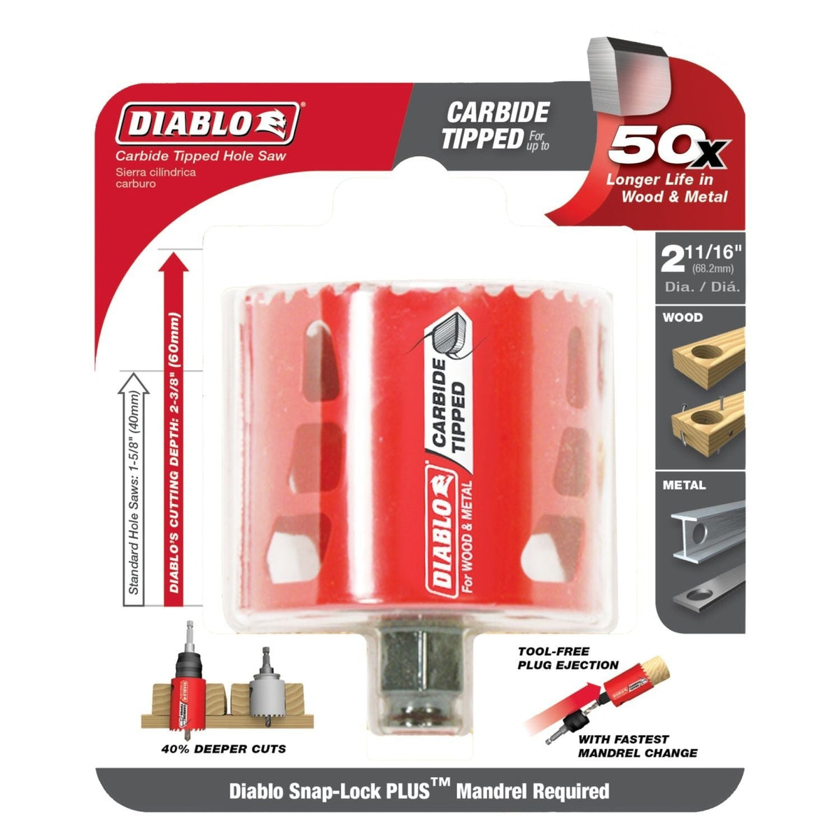 Diablo DHS2687CT 2-11/16 Inch Carbide-Tipped Wood & Metal Holesaw
