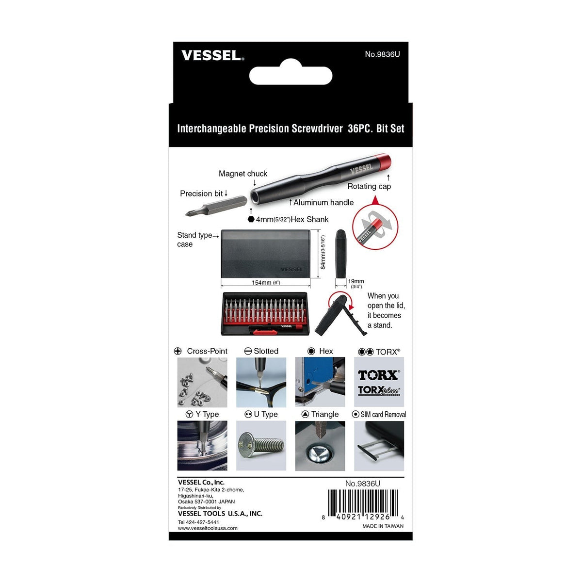 Vessel 9836U Interchangeable precision Screwdriver 36-Piece Bit Set