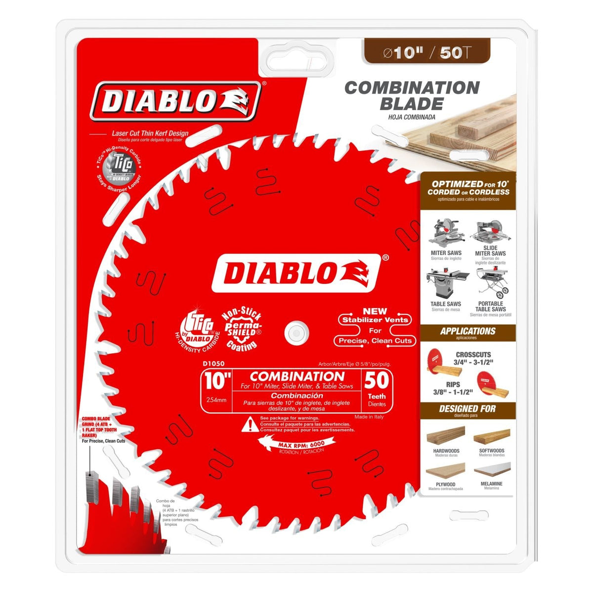 Diablo D1050X 10-in. x 50-Teeth Combination Saw Blade for Wood