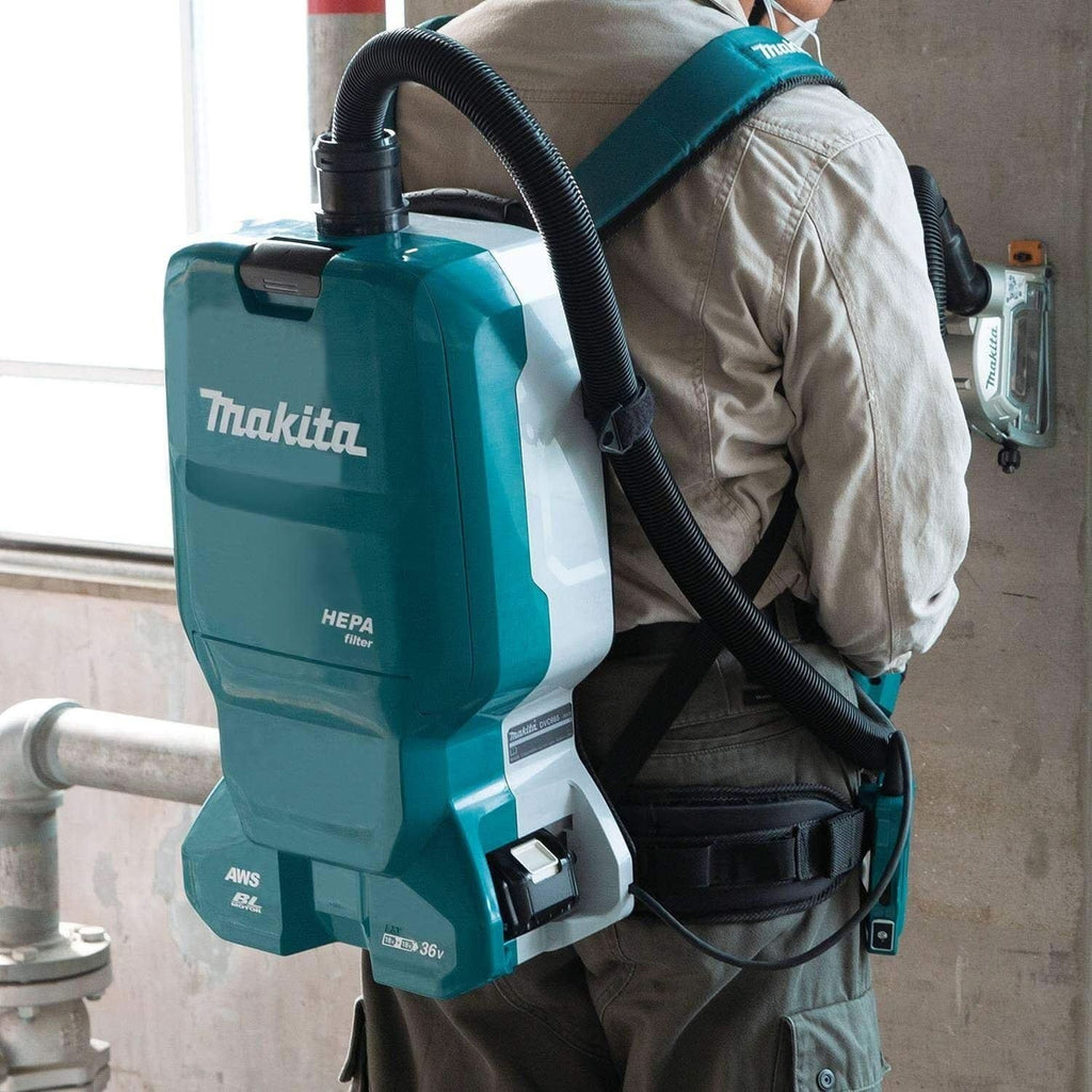 Makita XCV18PTX 36V (18V X2) LXT Brushless 1.6 Gallon HEPA Filter Backpack Dry Dust Extractor Kit, AWS Capable (5.0 Ah)