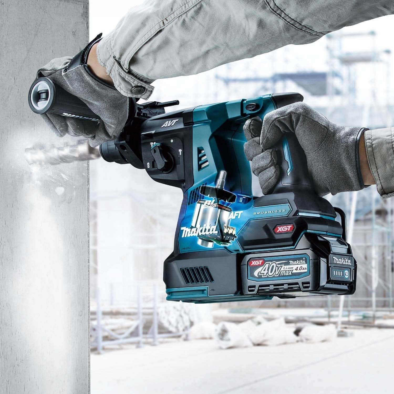 Makita GRH02M1 40V max XGT Brushless Cordless 1-1/8" SDS-PLUS AVT Rotary Hammer Kit, with Interchangeable Chuck, AWS Capable (4.0Ah)