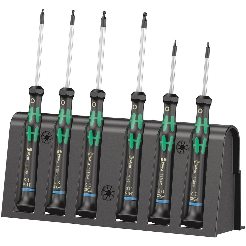 Wera 2052/6 Hexagon Screwdriver Set And Rack For Electronic Applications, 6-Pieces