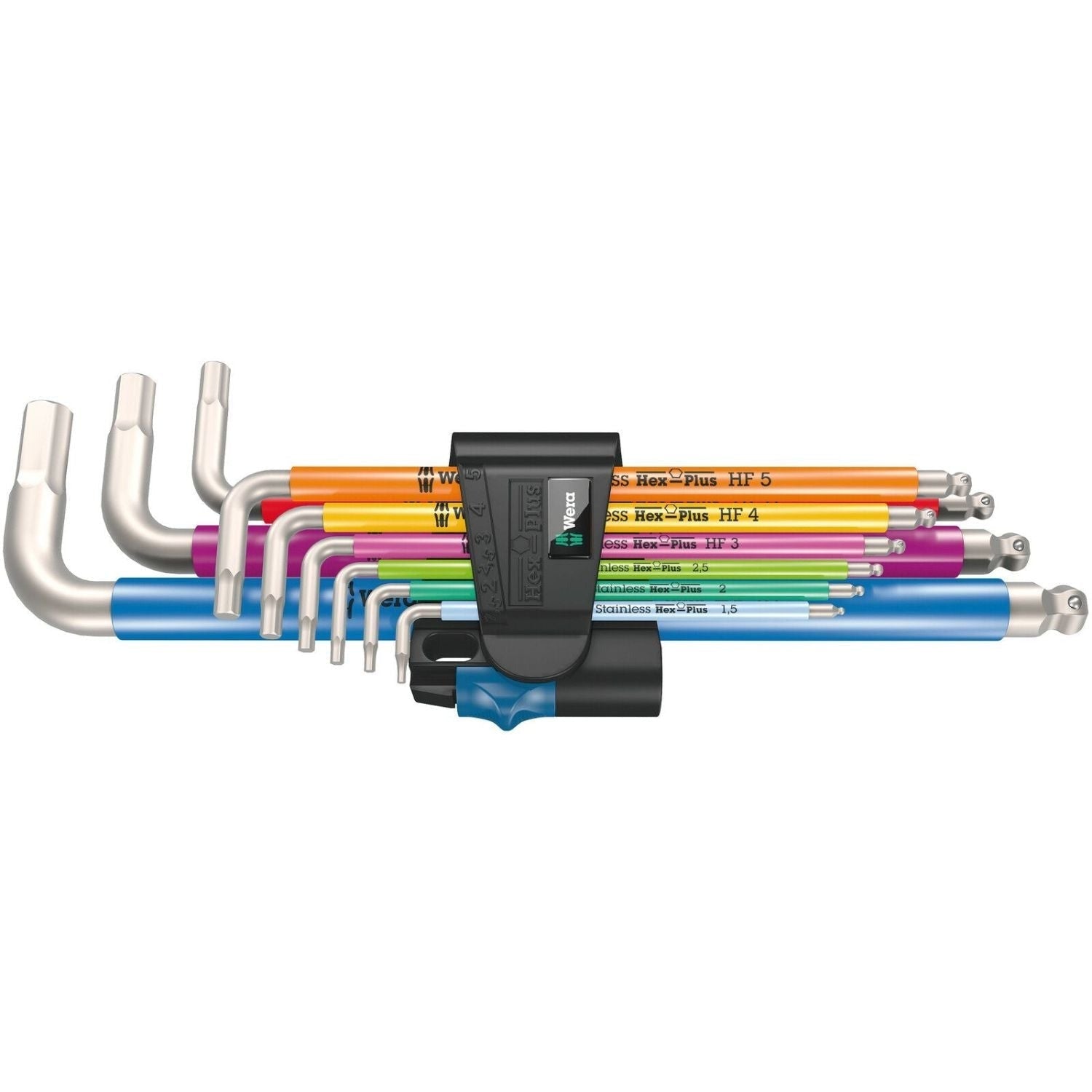 Wera 3950/9 Hex-Plus Multicolour Hf Stainless 1 L-Key Set, Metric, Stainless Steel, With Holding Function, 9-Pieces