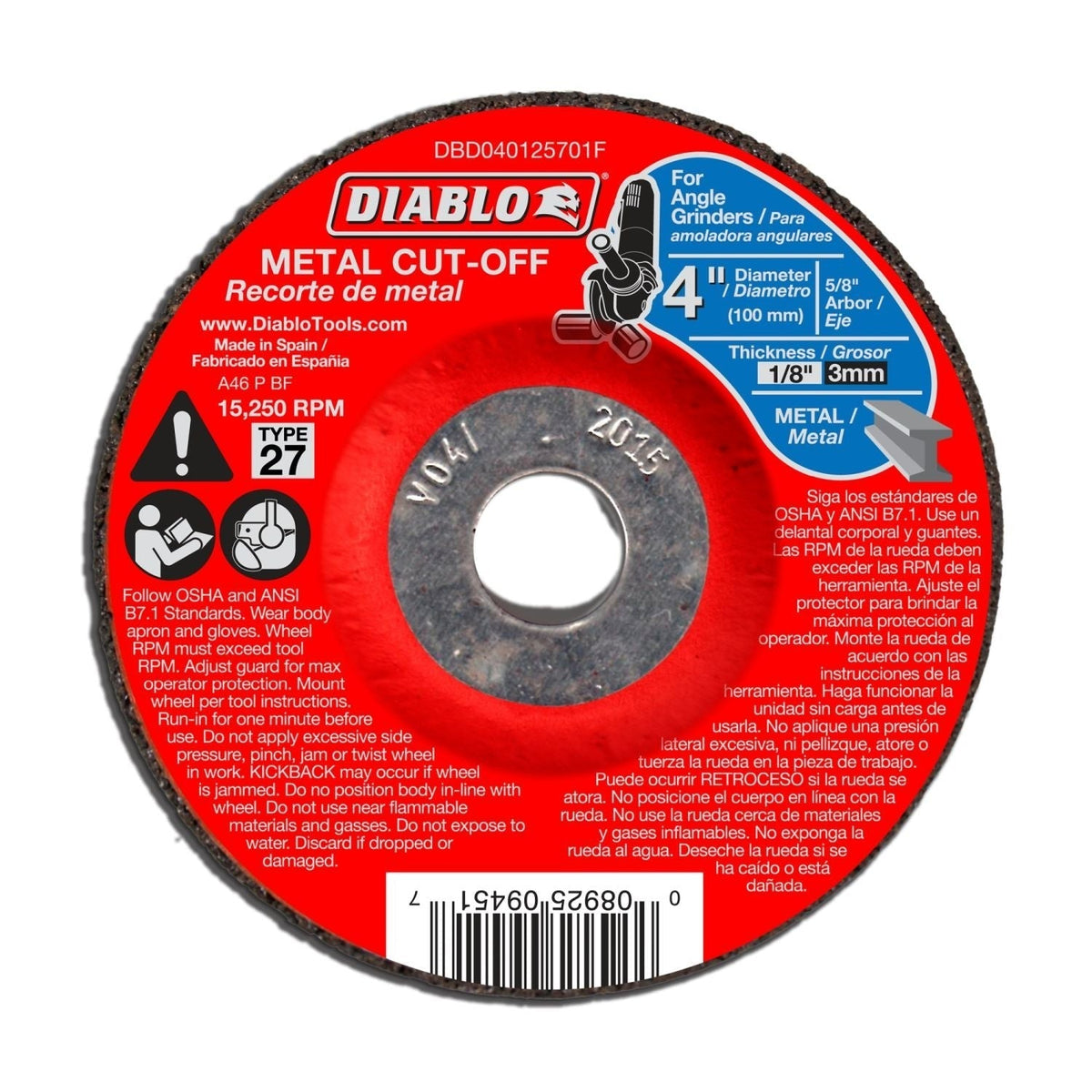 Diablo DBD040125701F 4 Inch Metal Cut Off Disc - Type 27