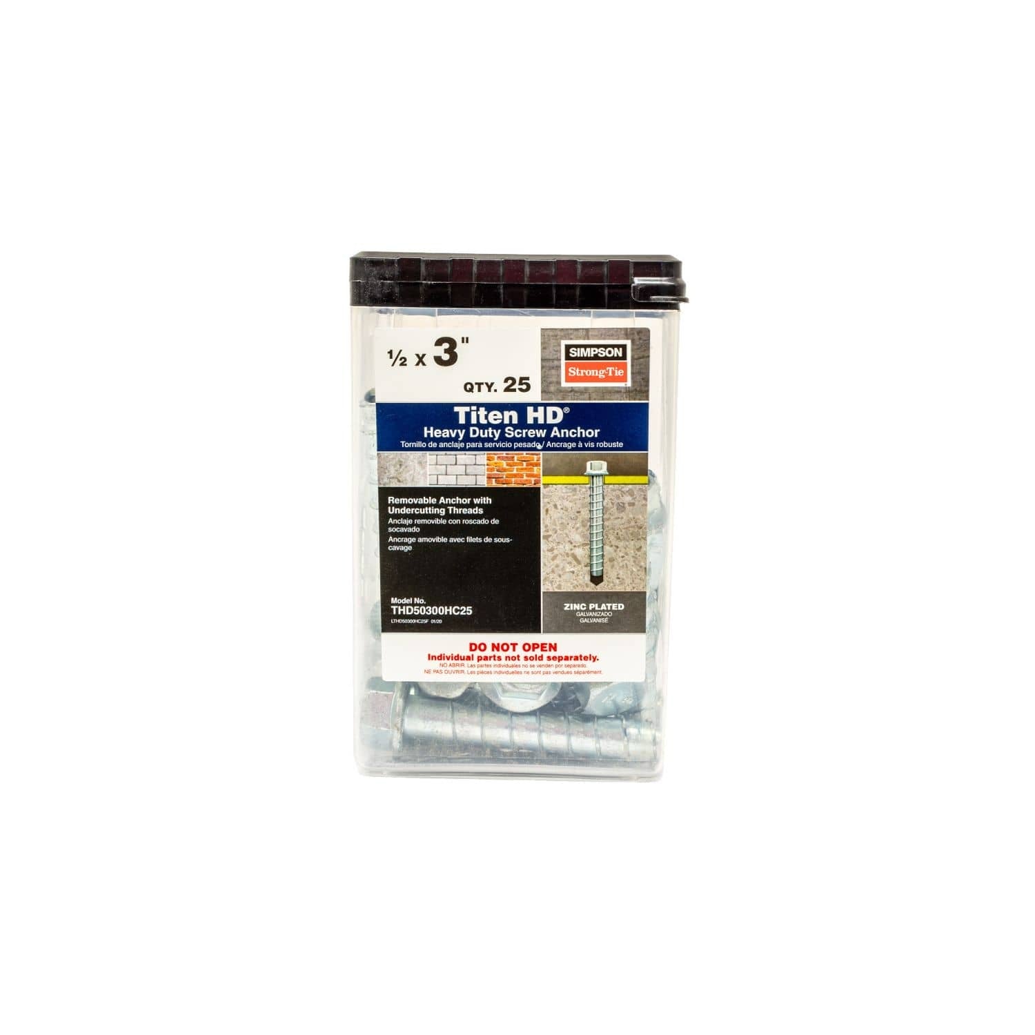 Simpson Strong-Tie THD50300HC25 Titen HD 1/2-in. x 3-in. Heavy-Duty Screw Anchor, 25-Pack