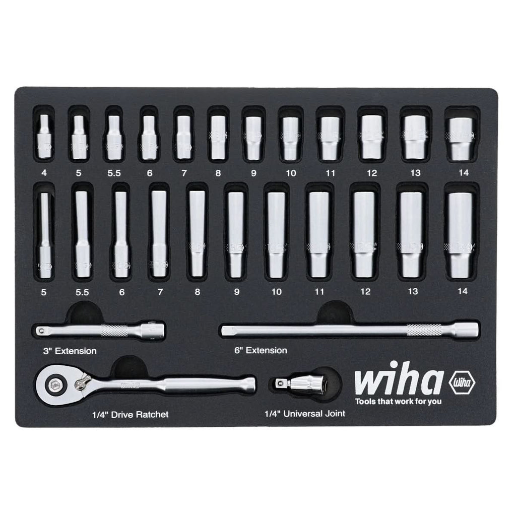 Wiha 33395 27-Piece 1/4" Drive Metric Professional Socket Set