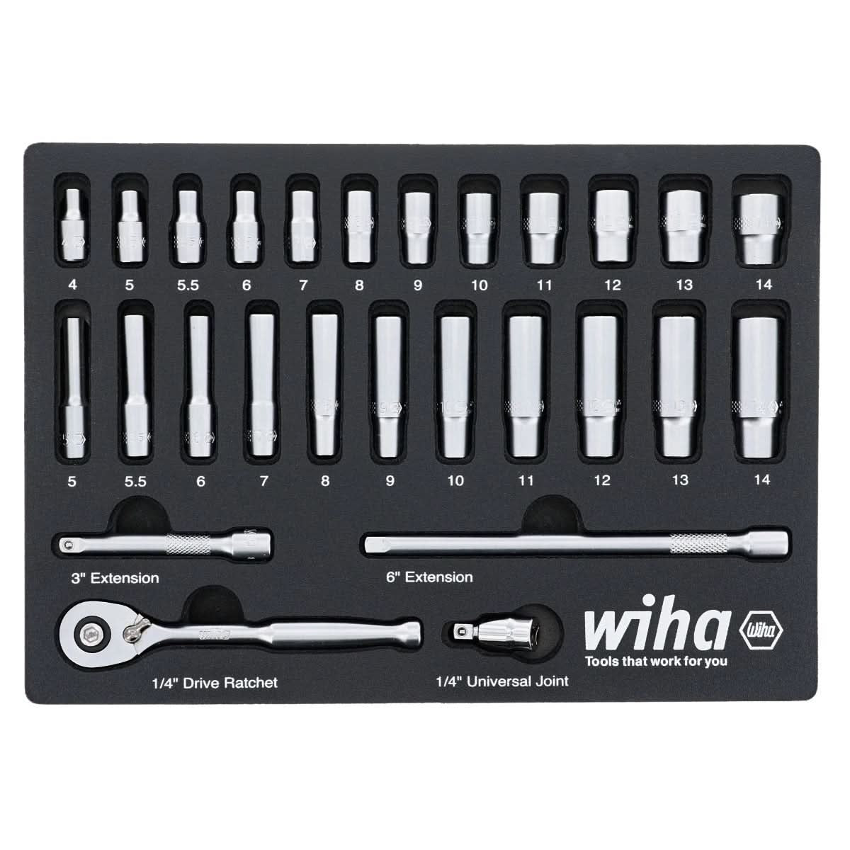 Wiha 33395 27-Piece 1/4" Drive Metric Professional Socket Set