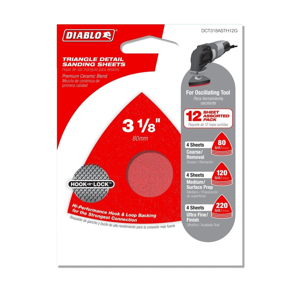 Diablo DCT318ASTH12G 3-1/8 in. 12-Piece Assorted Oscillating Detail Triangle Sanding Sheet Pack