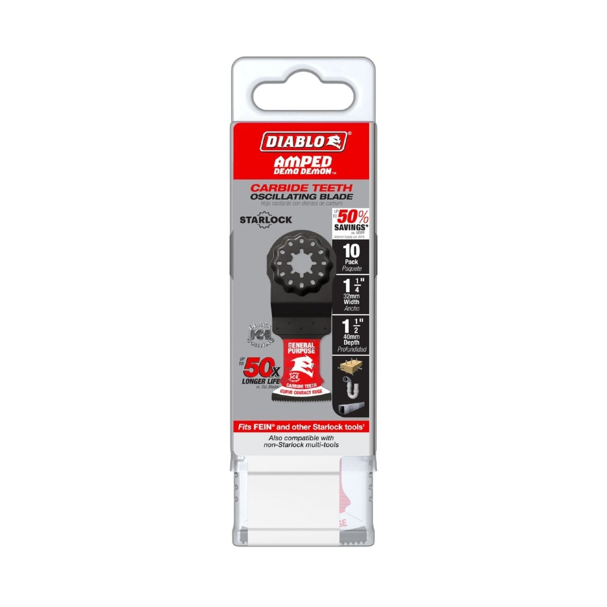 Diablo DOS125CGP10 1-1/4" x 1-1/2" AMPED Demo Demon Starlock Carbide Teeth Oscillating Blade for General Purpose Cuts, 10-Pack