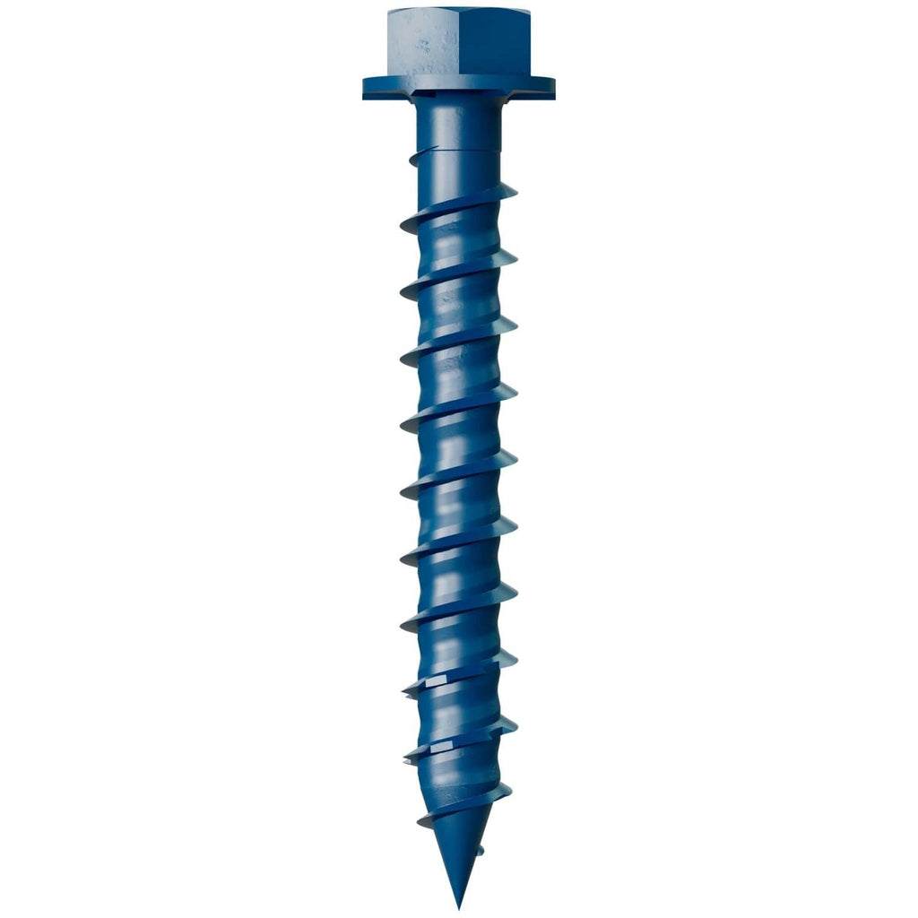 Simpson Strong-Tie TNT25134H Titen Turbo, 1/4-in. x 1-3/4-in. Hex-Head Concrete and Masonry Screw, Blue, 100-Pack