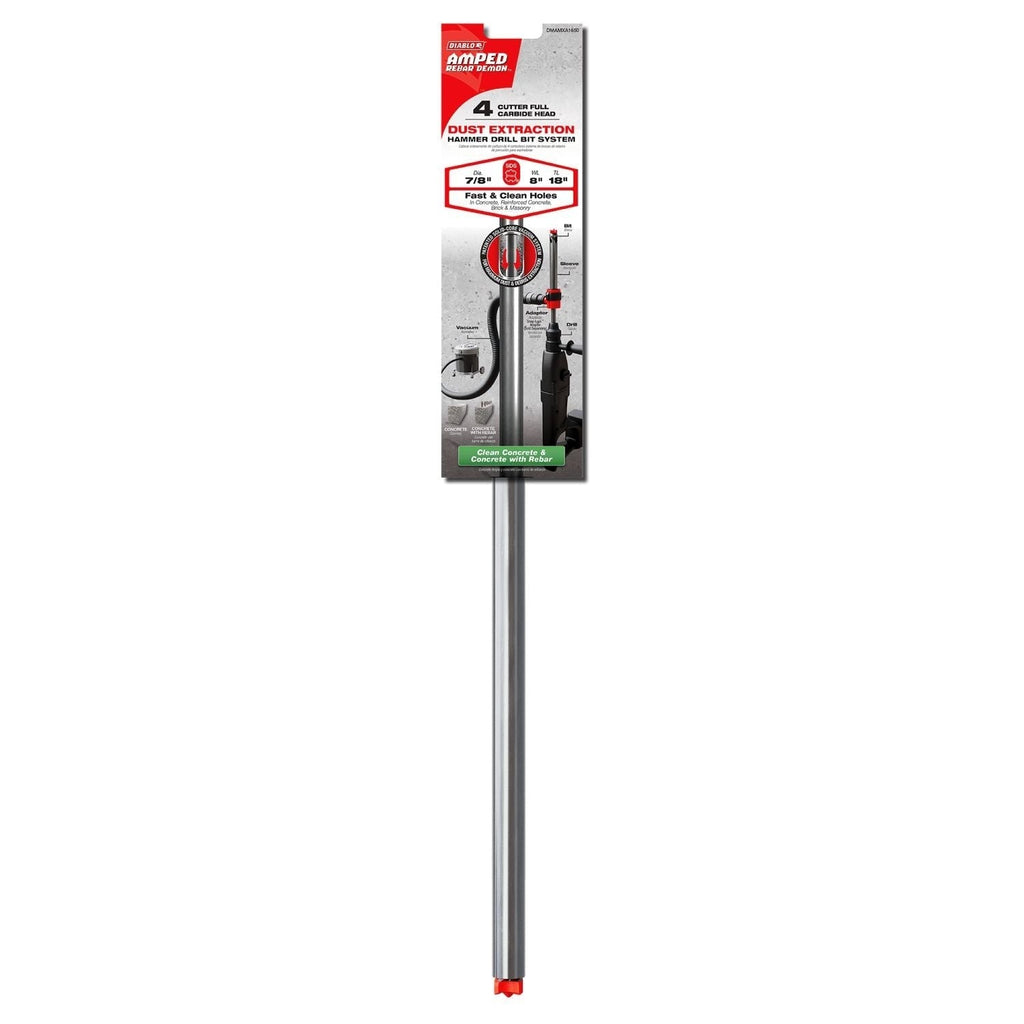 Diablo DMAMXA1650 7/8-in. x 8-in. x 18-in. AMPED Rebar Demon SDS-Max 4-Cutter Full Carbide Head Dust Extraction Hammer Drill Bit