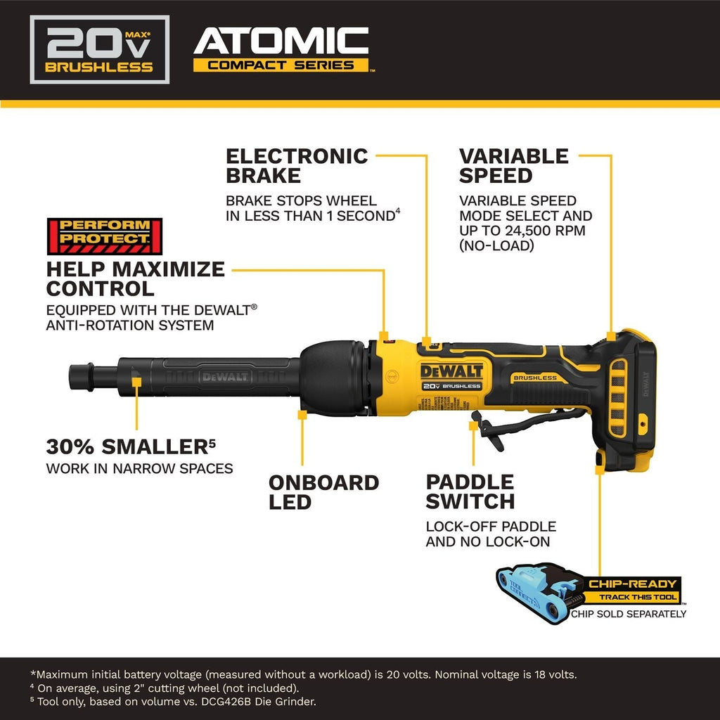 DeWALT DCG420XB ATOMIC 20V MAX Extended Die Grinder, Tool Only