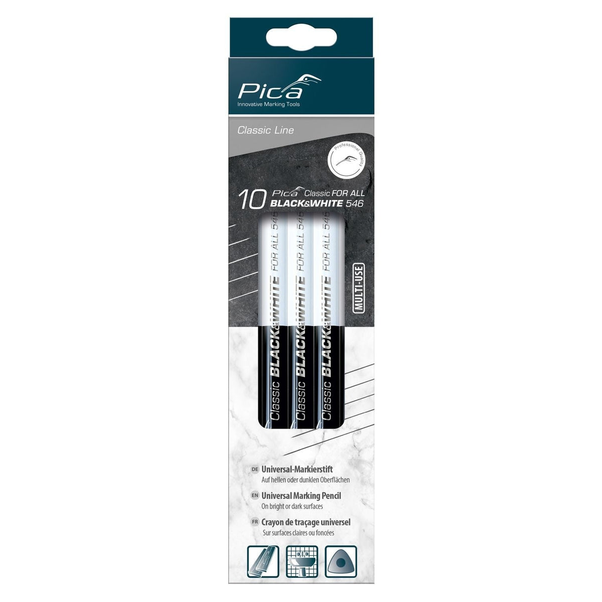 Pica 546/24-10 Classic Black & White 546 Universal Marking Pencil, 10-Pack
