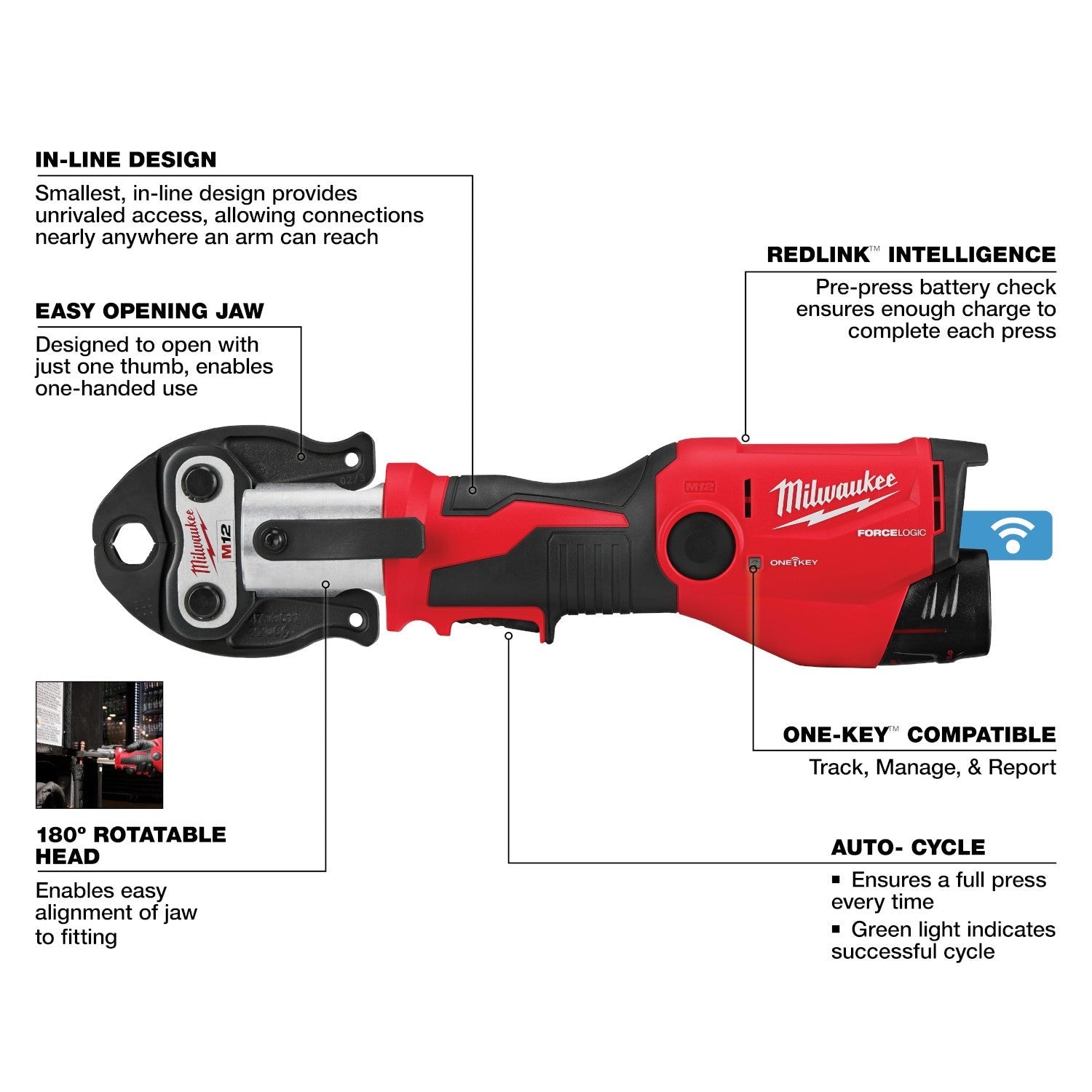Milwaukee 2573-22 M12 FORCE LOGIC Press Tool Kit w/ ONE‐KEY with 1/2" – 1" CTS‐V Jaws