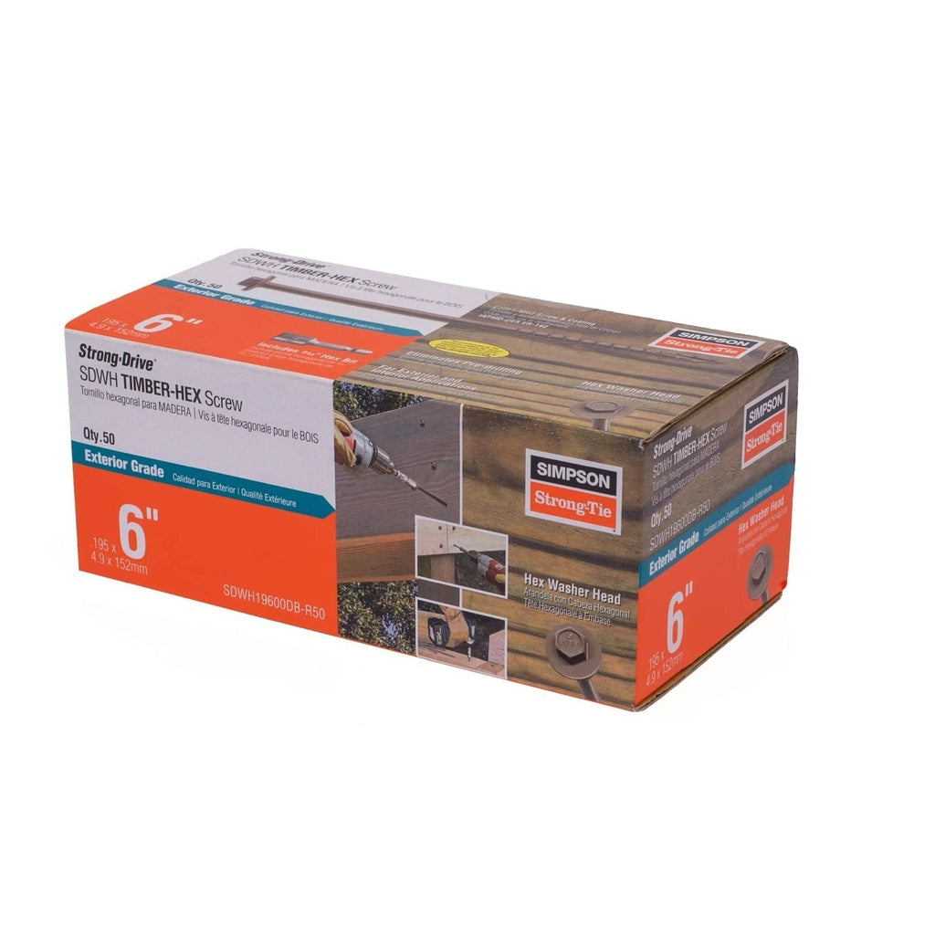 Simpson Strong-Tie SDWH19600DB-R50 Strong-Drive SDWH TIMBER-HEX Screw, 0.195-in. x 6-in. 5/16 Hex, DB Coating, 50-Pack
