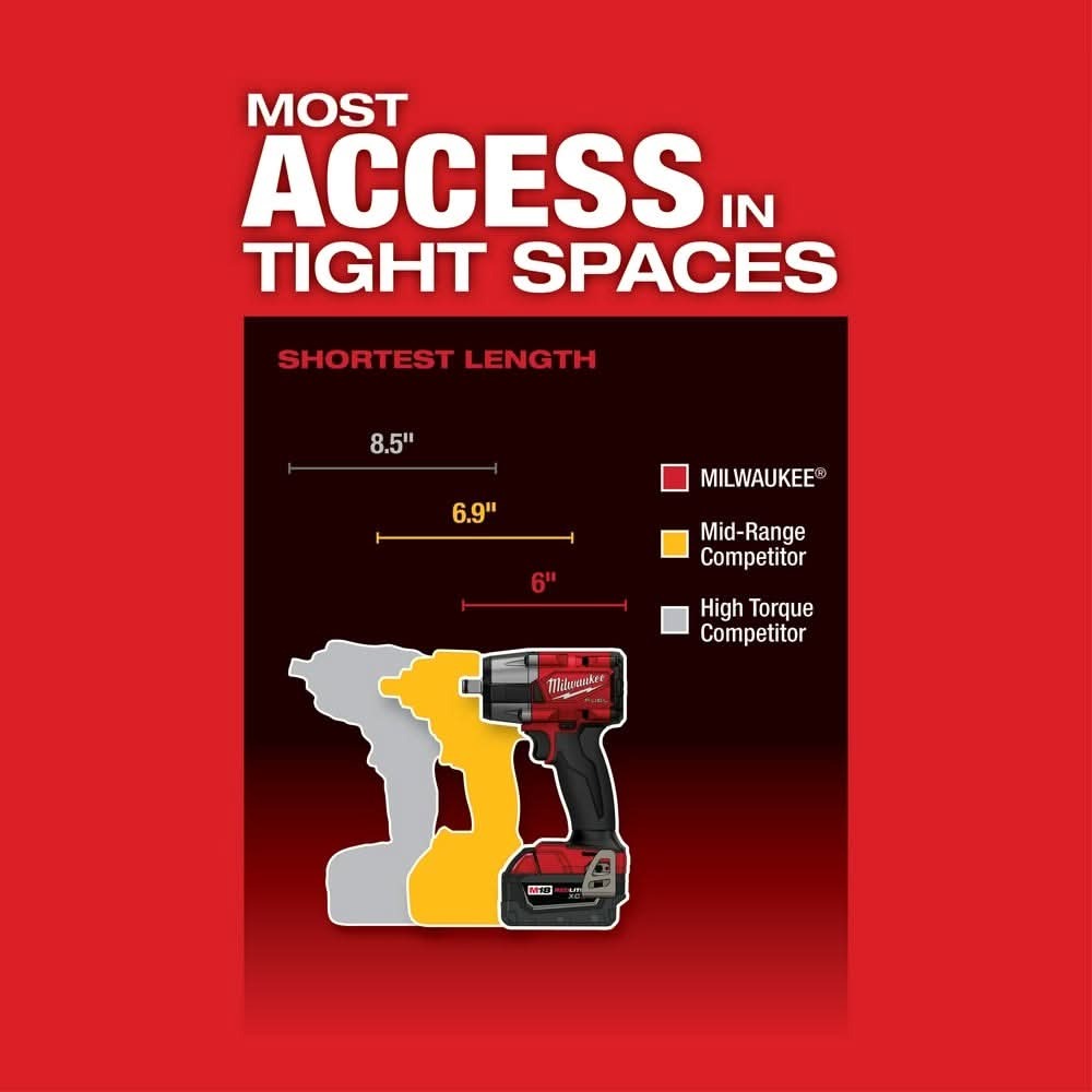 Milwaukee 2962-20 M18 FUEL 1/2-Inch Mid-Torque Impact Wrench with Friction Ring, Tool Only