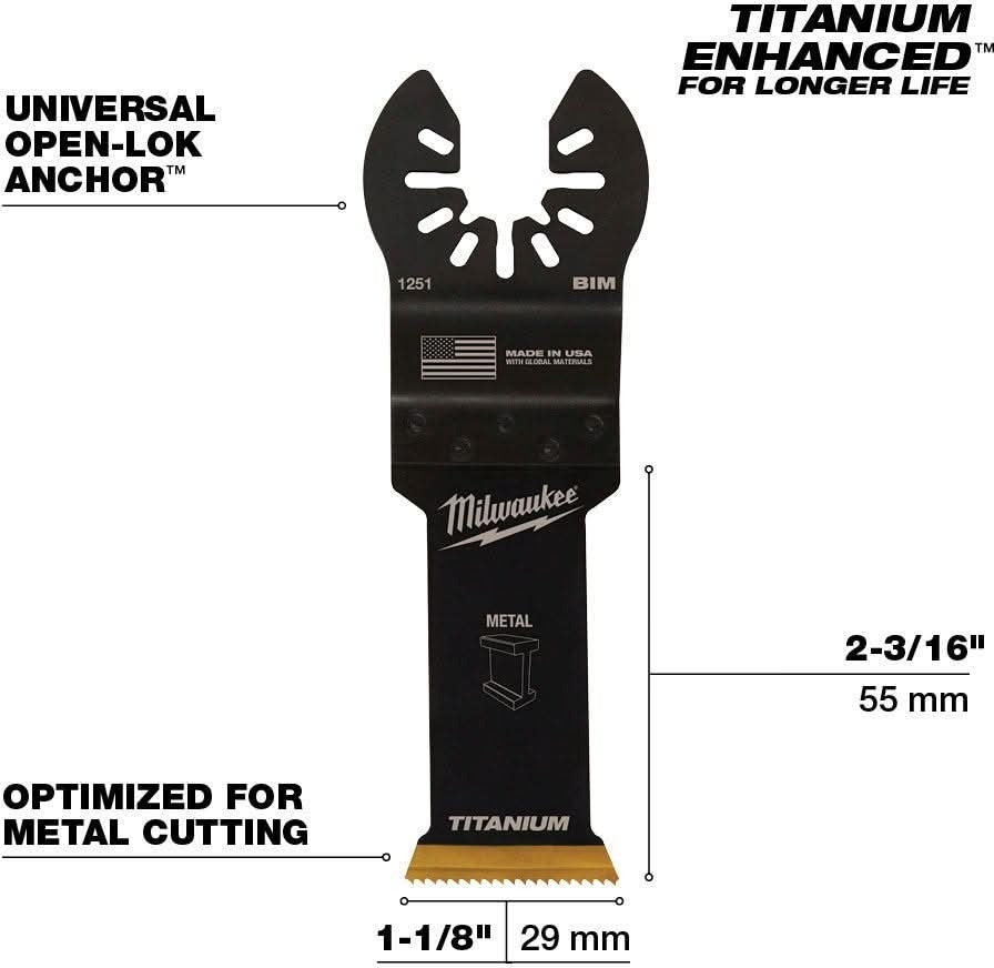 Milwaukee 49-25-1251 Open-Lok 1-1/8-Inch Titanium Enhanced Bi-Metal Metal Blade, 1-Pack