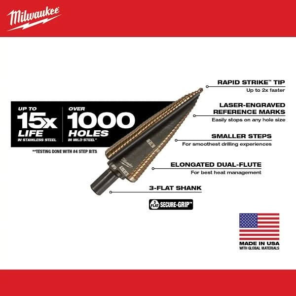Milwaukee 48-89-9291 Milwaukee Cobalt Step Bit, 3-Piece Set