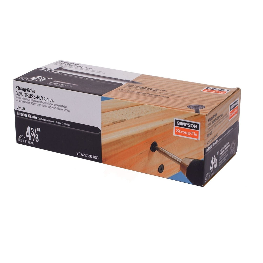 Simpson Strong-Tie SDW22438-R50 Strong-Drive SDW TRUSS-PLY Screw, .220-in. x 4-3/8-in. T40 6-Lobe E-coat, 50-Pack