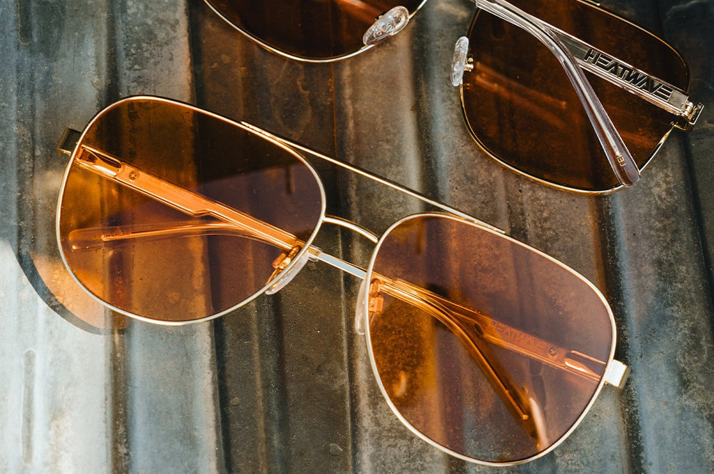 Heat Wave Incline Polished Gold Frame Amber Lens Sunglasses