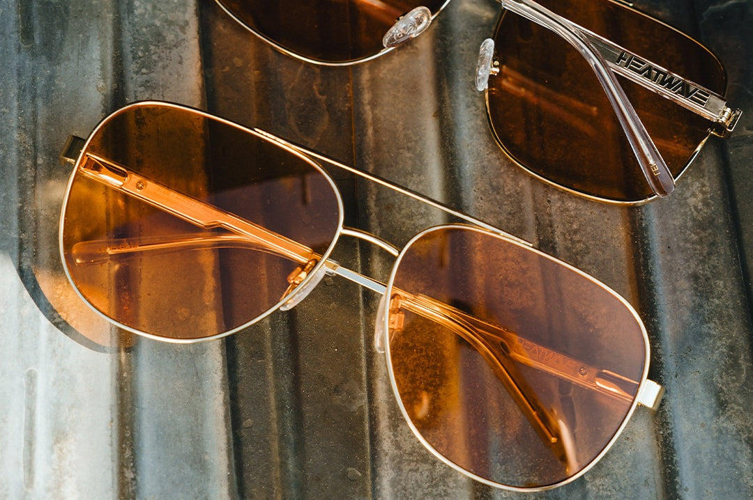 Heat Wave Incline Polished Gold Frame Amber Lens Sunglasses