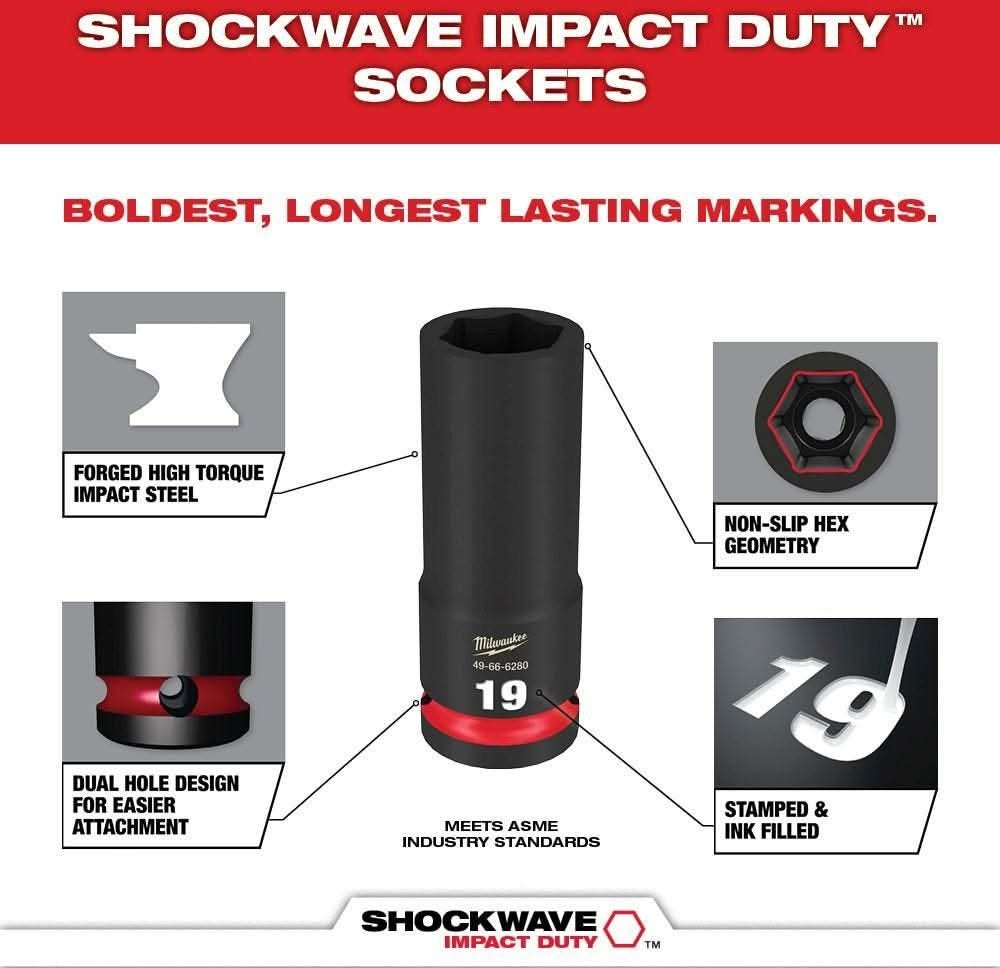 Milwaukee 49-66-7007 14-Piece SHOCKWAVE 3/8-Inch Drive Metric Standard 6-Point Impact Duty Socket Set