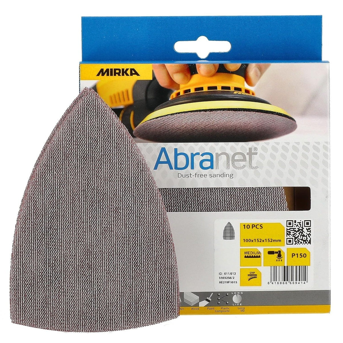 Mirka Abranet Delta P150 Triangular Mesh Sanding Sheets, 10-Pack Hook and Loop Dust-Free for Delta Sanders (9A-219-150)