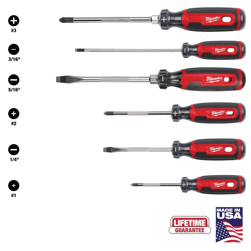Milwaukee MT200-6P 6-Piece Cushion Grip Screwdrivers PACKOUT Low-Profile Compact Organizer Set