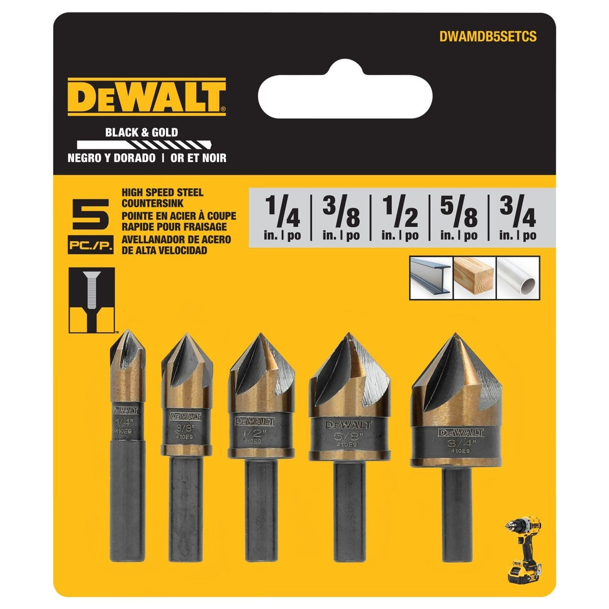 DeWALT DWAMDB5SETCS Metal 5-Piece Countersink Set