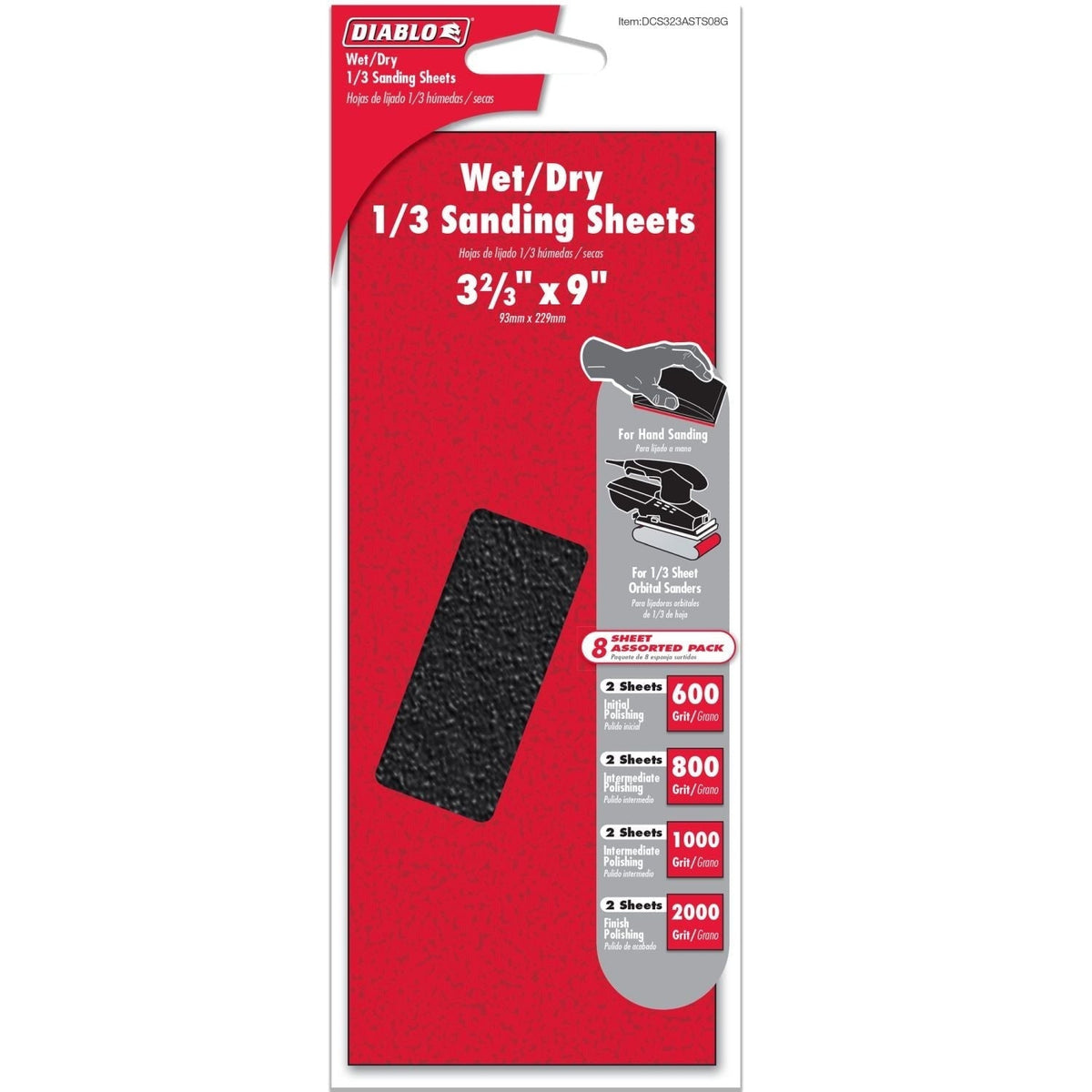 Diablo DCS323ASTS08G Wet/Dry 1/3 Sheet (3-2/3 in x 9-inch) Sanding Sheet Assorted Pack, 8-Piece