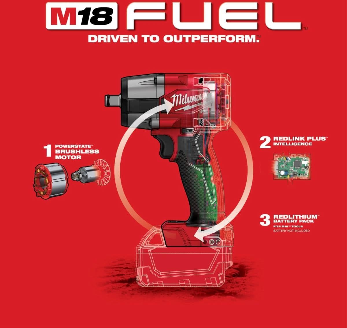 Milwaukee 2962-20 M18 FUEL 1/2-Inch Mid-Torque Impact Wrench with Friction Ring, Tool Only (PROMO)
