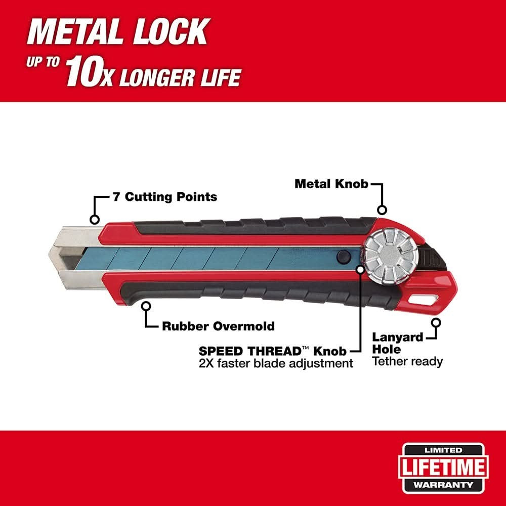 Milwaukee 48-22-1962 25mm Snap Off Knife with Metal Lock and Precision Cut Blade