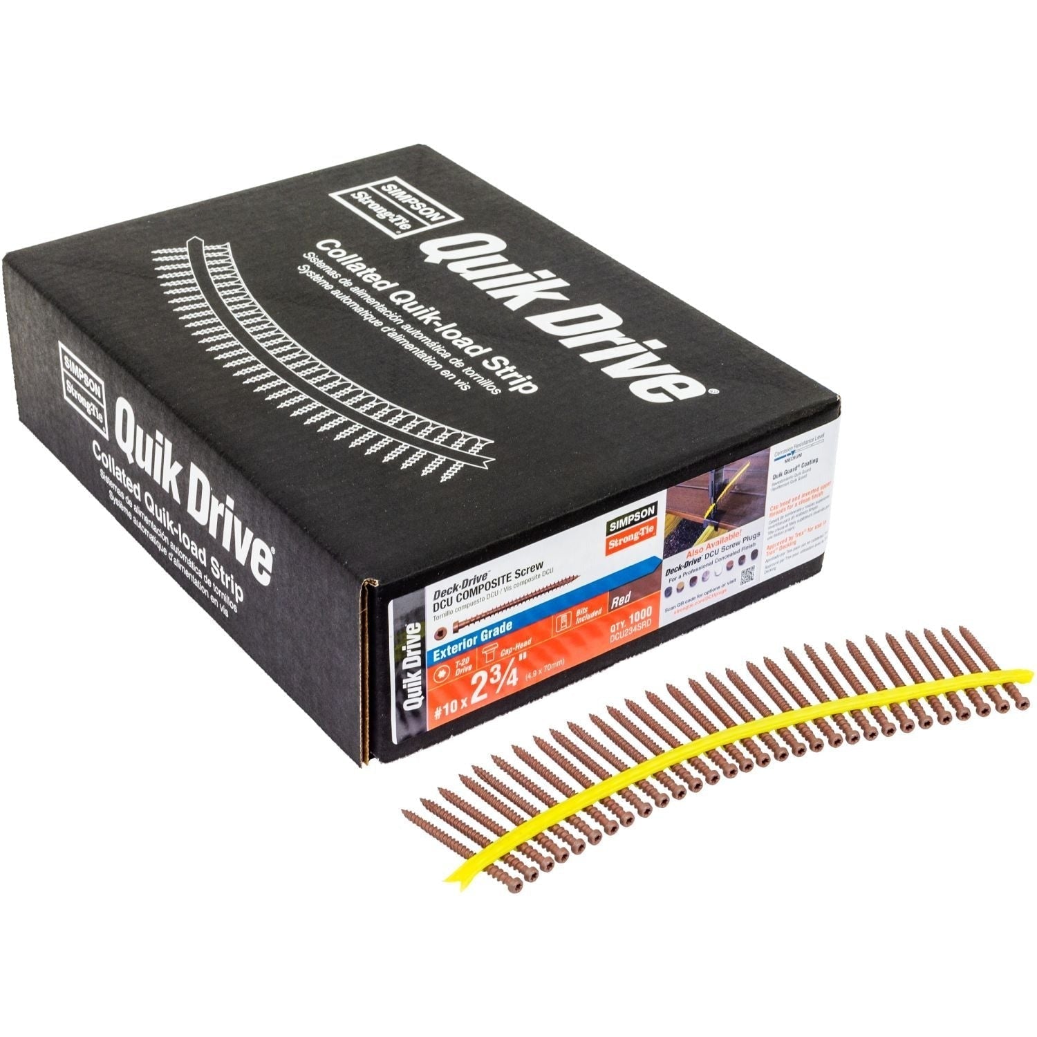 Simpson Strong-Tie DCU234SRD Deck-Drive DCU COMPOSITE Screw (Collated), #10 x 2-3/4-in. Quik Guard Red, 1000-Pack