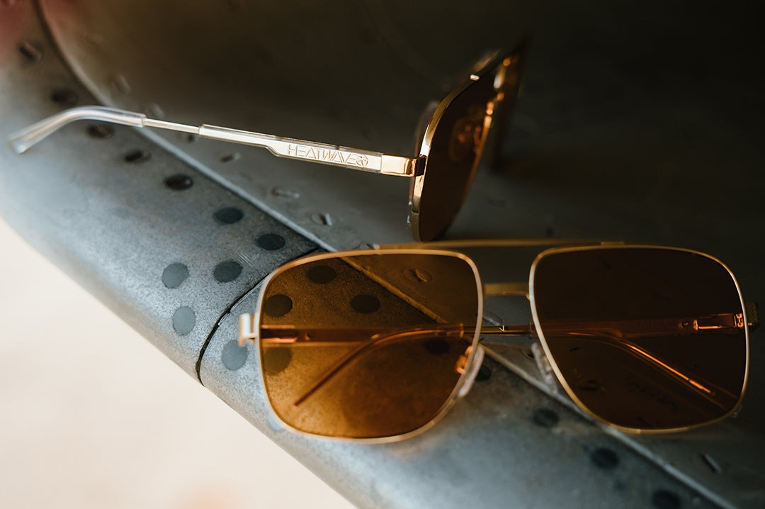 Heat Wave Nimitz Polished Gold Frame Amber Lens Sunglasses