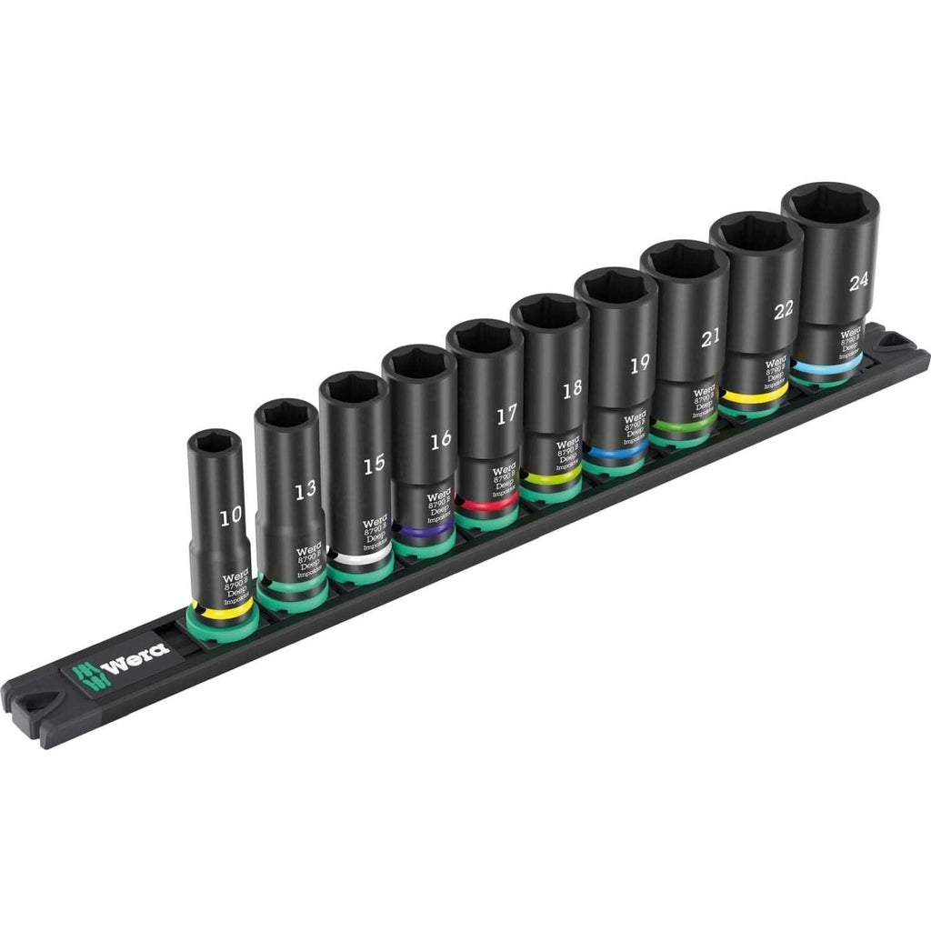Wera 9660 Magnetic Rail B Impaktor Deep 1 Socket Set, 3/8-in. Drive, 10-Pieces