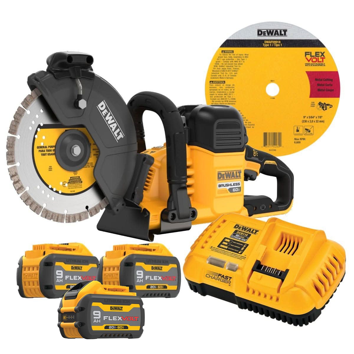 DeWalt FLEXVOLT 60V MAX Brushless 9-in. Cut-off Saw 9.0Ah Kit + Bonus 9.0Ah Battery